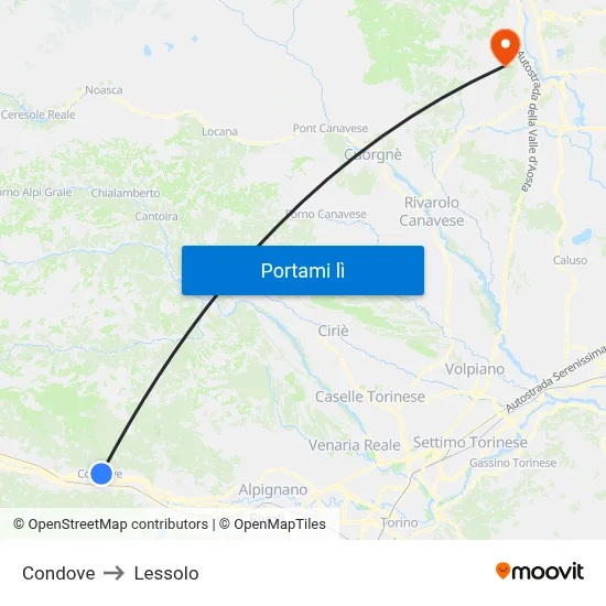 Condove to Lessolo map