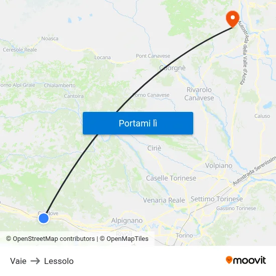 Vaie to Lessolo map