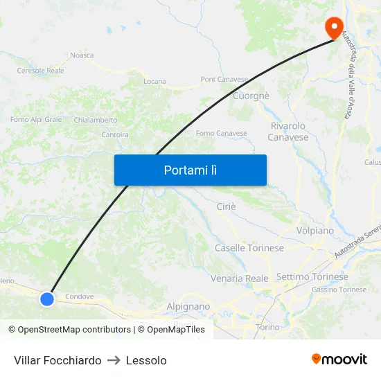 Villar Focchiardo to Lessolo map