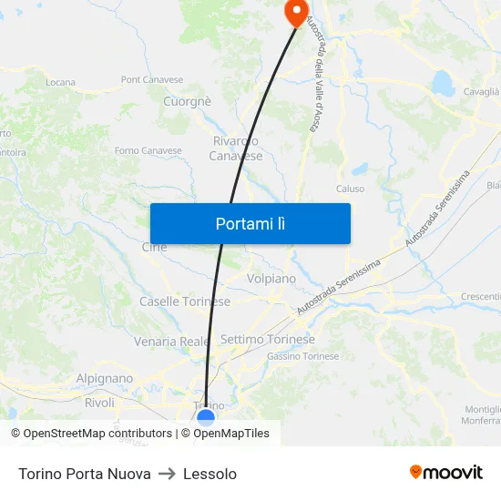 Torino Porta Nuova to Lessolo map