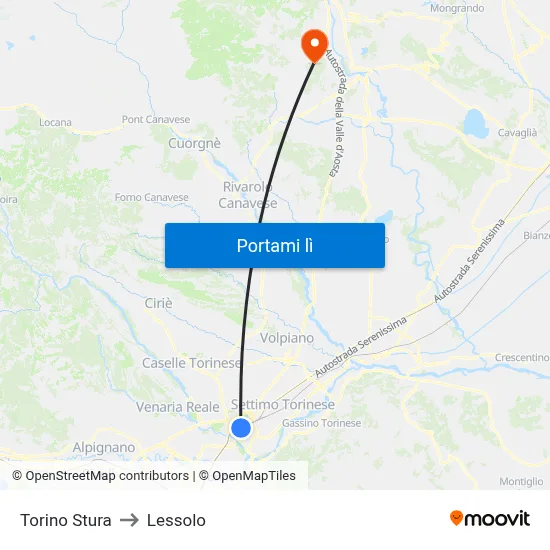 Torino Stura to Lessolo map