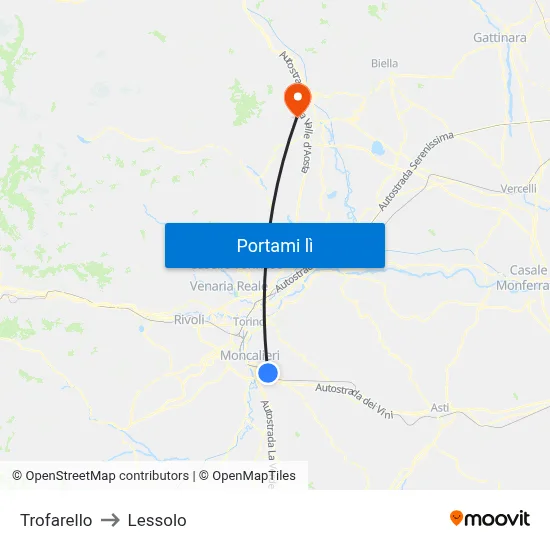 Trofarello to Lessolo map