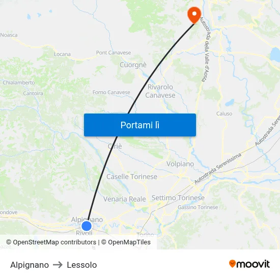 Alpignano to Lessolo map
