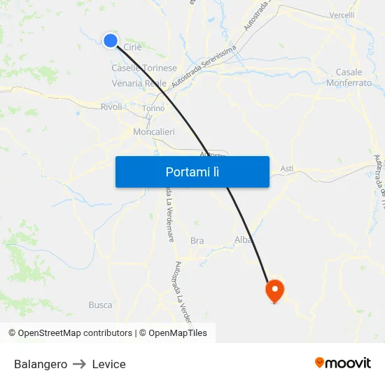 Balangero to Levice map