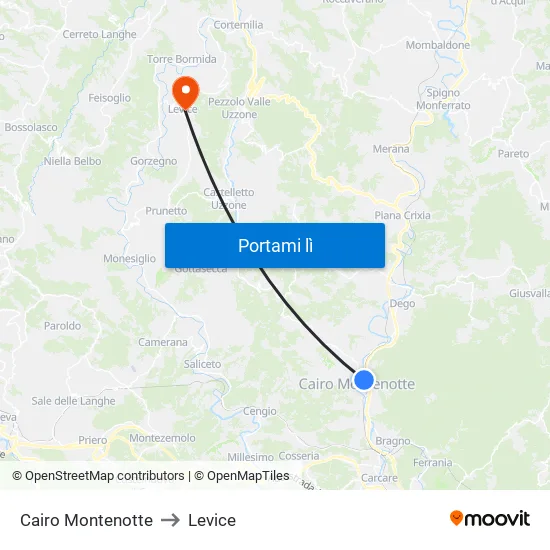 Cairo Montenotte to Levice map
