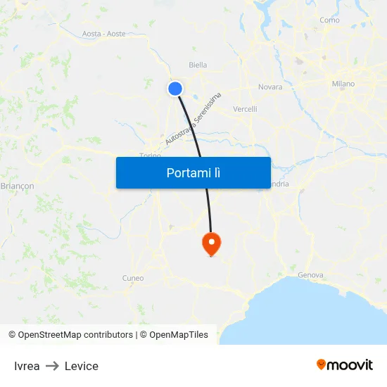 Ivrea to Levice map