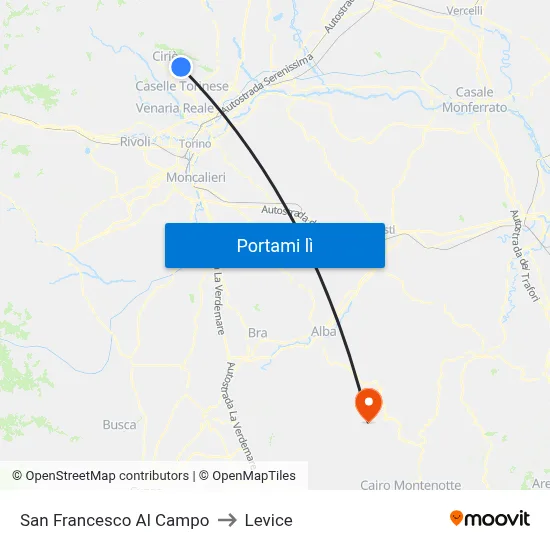 San Francesco Al Campo to Levice map