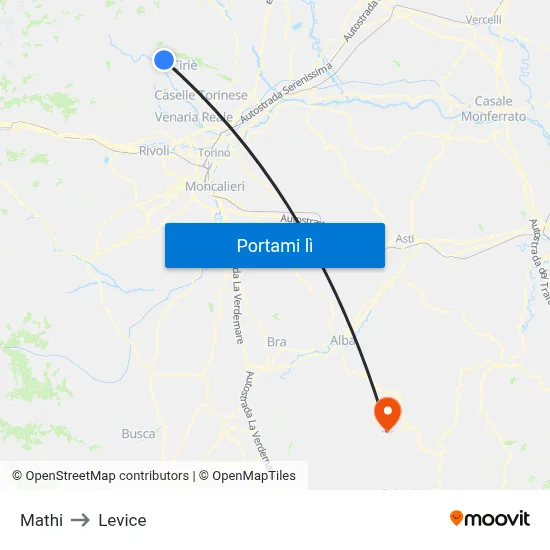 Mathi to Levice map