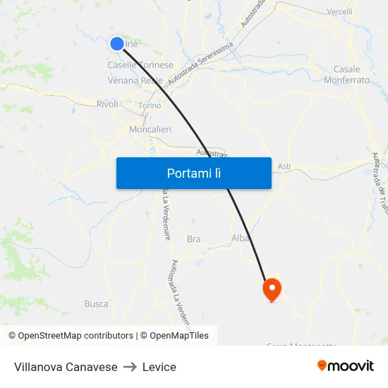 Villanova Canavese to Levice map