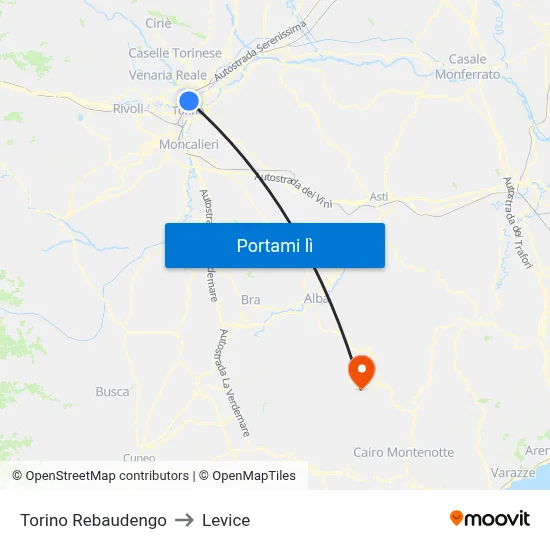 Torino Rebaudengo to Levice map