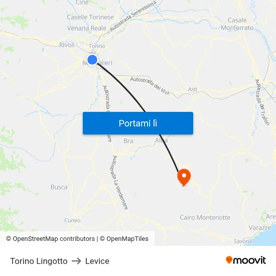 Torino Lingotto to Levice map