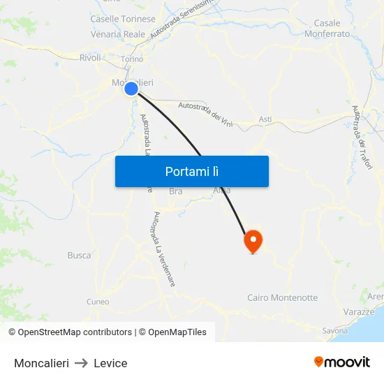 Moncalieri to Levice map