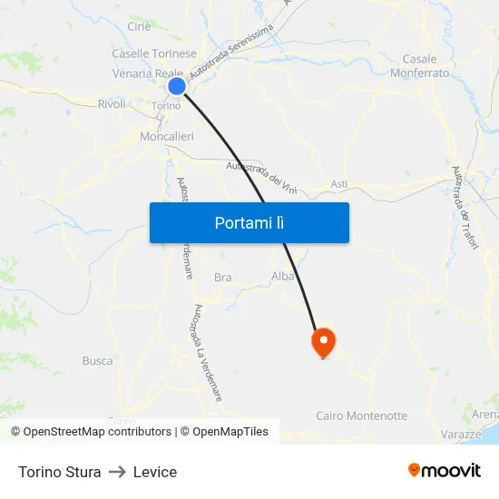 Torino Stura to Levice map