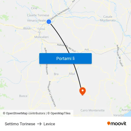 Settimo Torinese to Levice map