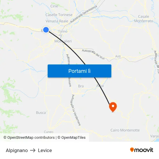 Alpignano to Levice map