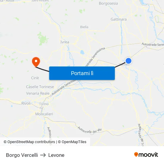 Borgo Vercelli to Levone map