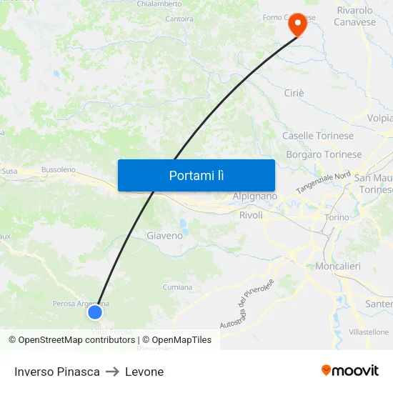 Inverso Pinasca to Levone map