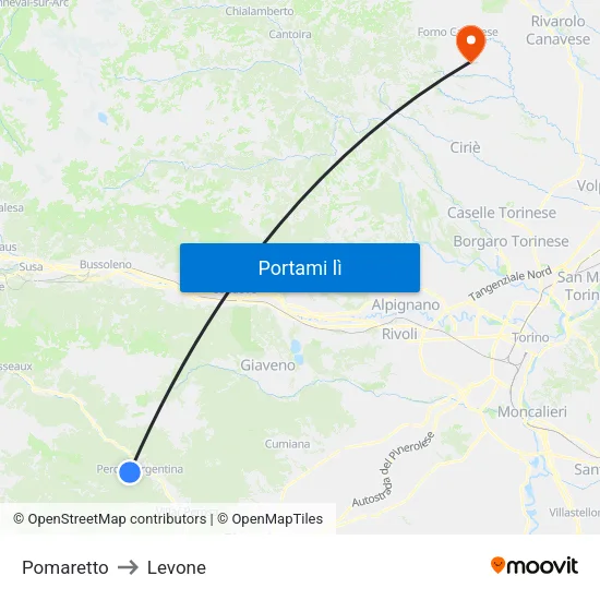 Pomaretto to Levone map