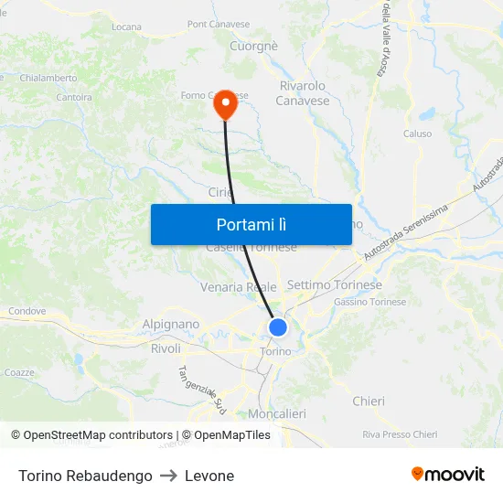 Torino Rebaudengo to Levone map