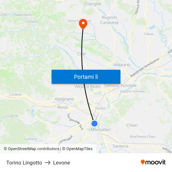 Torino Lingotto to Levone map
