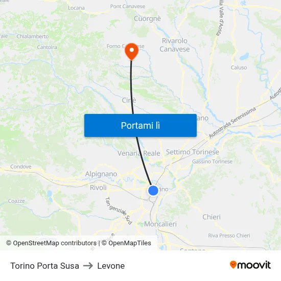 Torino Porta Susa to Levone map