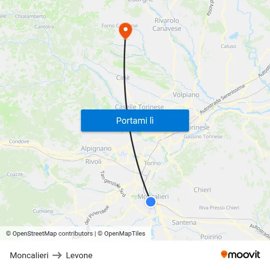 Moncalieri to Levone map