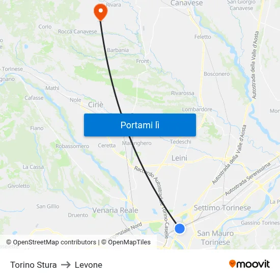 Torino Stura to Levone map