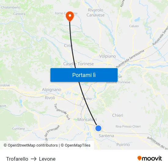 Trofarello to Levone map
