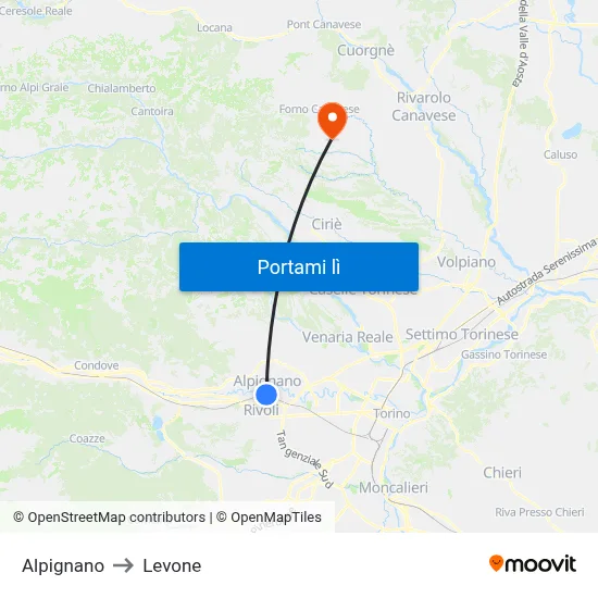 Alpignano to Levone map