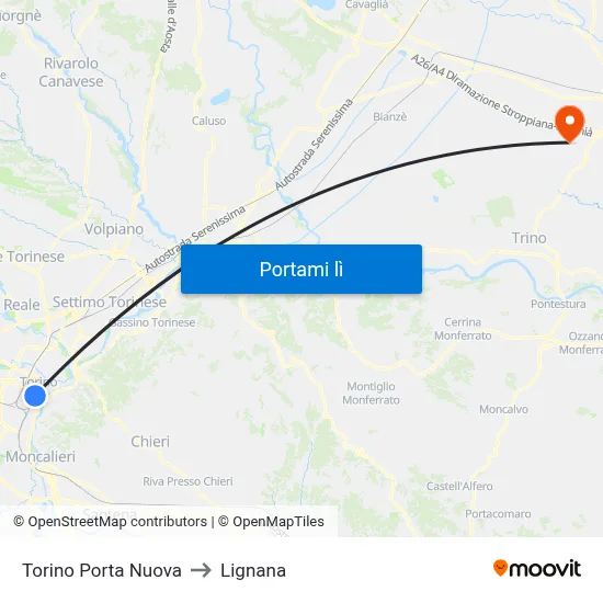 Torino Porta Nuova to Lignana map