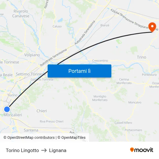 Torino Lingotto to Lignana map