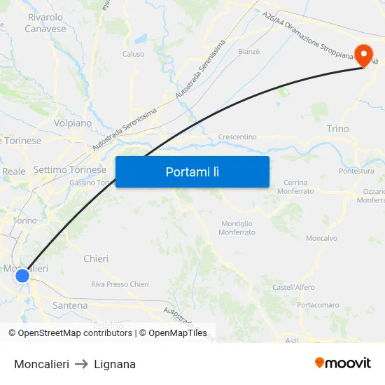 Moncalieri to Lignana map