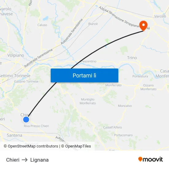 Chieri to Lignana map