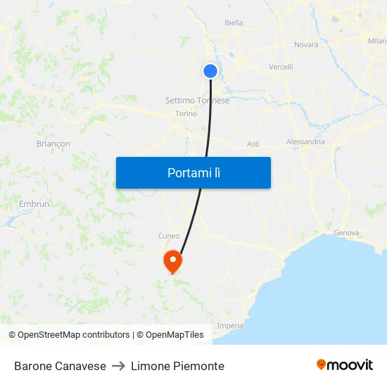 Barone Canavese to Limone Piemonte map