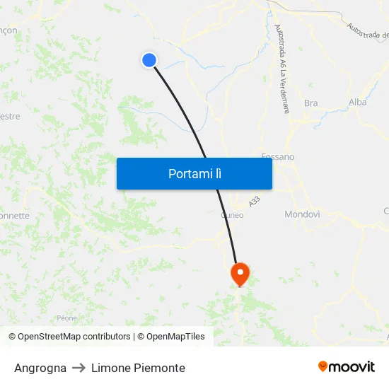 Angrogna to Limone Piemonte map