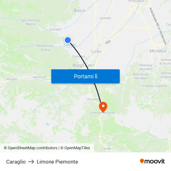 Caraglio to Limone Piemonte map