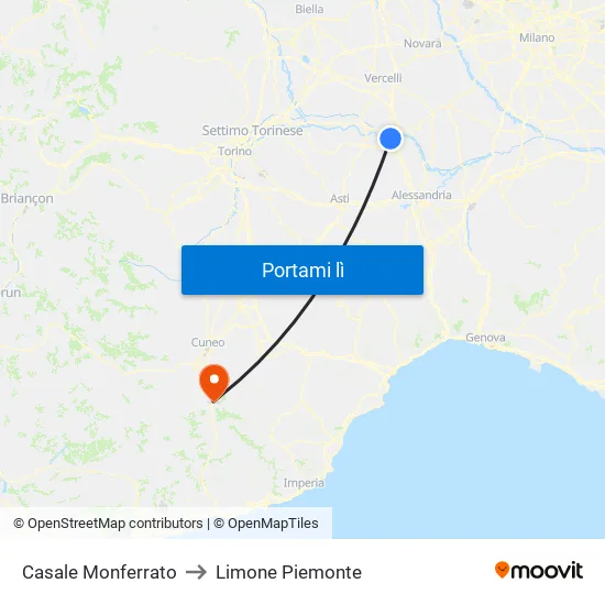Casale Monferrato to Limone Piemonte map