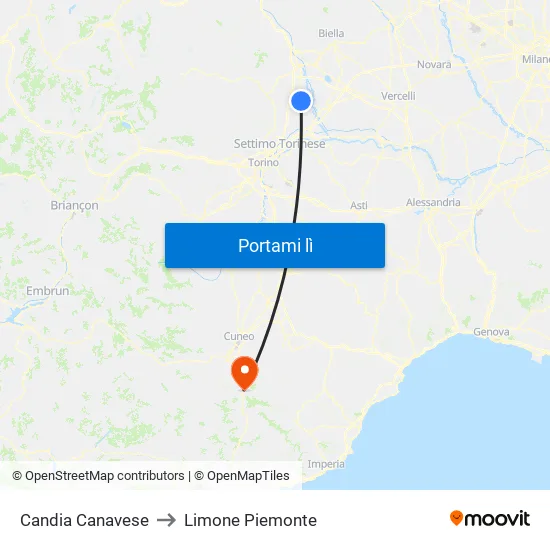 Candia Canavese to Limone Piemonte map