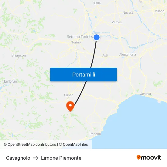 Cavagnolo to Limone Piemonte map