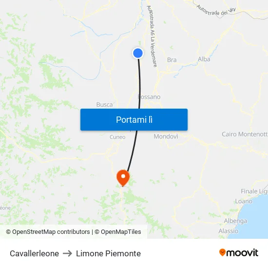 Cavallerleone to Limone Piemonte map
