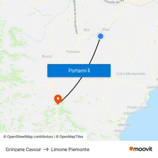 Grinzane Cavour to Limone Piemonte map