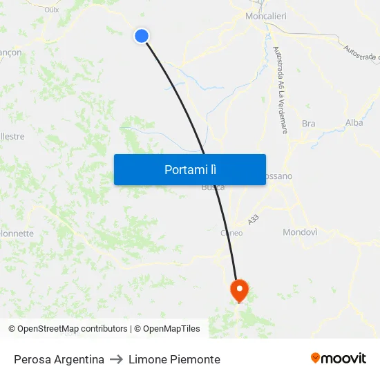 Perosa Argentina to Limone Piemonte map