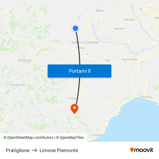 Pratiglione to Limone Piemonte map