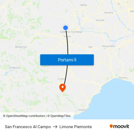 San Francesco Al Campo to Limone Piemonte map