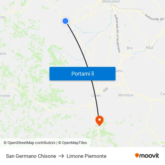 San Germano Chisone to Limone Piemonte map