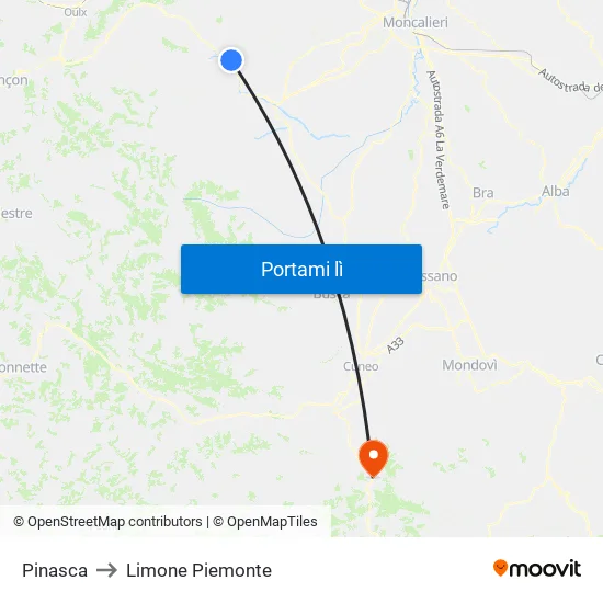 Pinasca to Limone Piemonte map