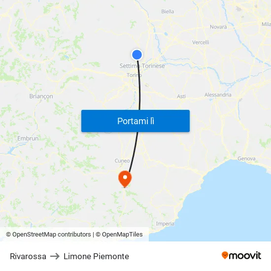 Rivarossa to Limone Piemonte map