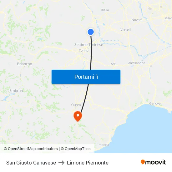 San Giusto Canavese to Limone Piemonte map