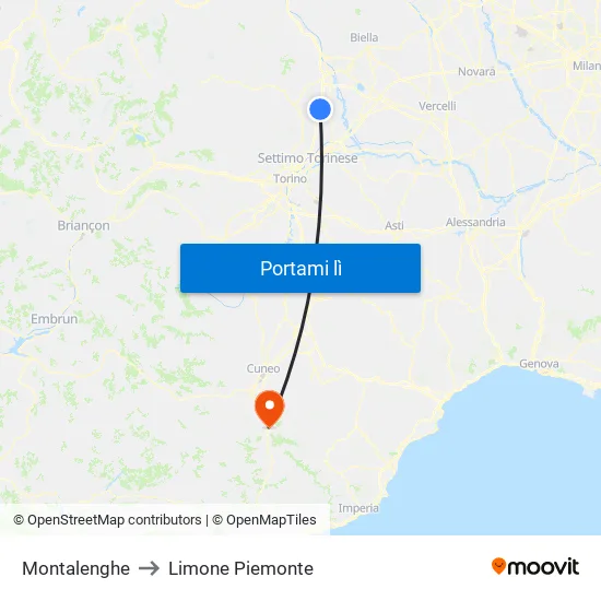 Montalenghe to Limone Piemonte map