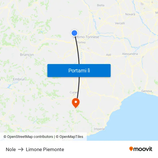 Nole to Limone Piemonte map